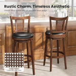 Load image into Gallery viewer, PHI VILLA 30 inch Bar Stools Set of 6, Swivel Wooden Barstools Tall Upholstered Faux Leather Barstool with Back, Vintage Bar Height Chairs,Kitchen Stools, Pub