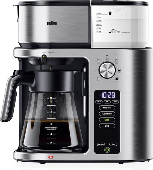 Braun MultiServe Plus 10-Cup Drip Coffee Maker - Hot & Cold Multi-Serve Brewer with Programmable Timer and Auto Start, Over Ice Function, Stainless Steel & Pod-Free Design, KF9270SI