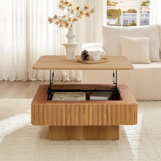 KEVINSPACE Lift Top Coffee Table Square Coffee Tables for Living Room Furniture Small CoffeeTable with Large Hidden Storage Center Table Mid Century ModernTable Rustic Ash 35.43" W x14.57-24.5" H