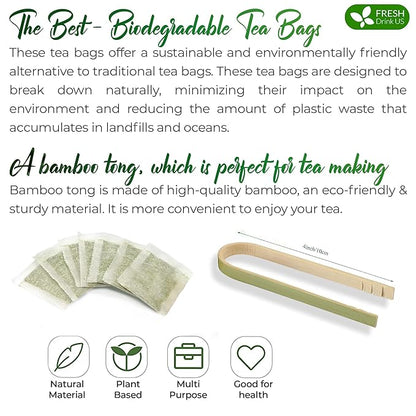 FreshDrinkUS, Premium 120 Green Tea Bags, 100% Natural & Pure from Green Tea. Green Herbal Tea. Made with Natural Material Tea Bags. No Sugar, No Gluten, Vegan
