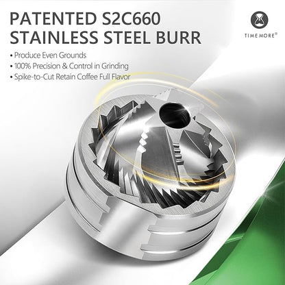 Chestnut C3 ESP Manual Coffee Grinder TIMEMORE, Hand Coffee Grinder with Internal Adjustable Grind Setting, Stainless Steel S2C Conical Burr Coffee Grinder, for Espresso to French Press - Green