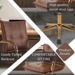 Load image into Gallery viewer, MOJAY Mid-Back Ergonomic Leather Office Desk Chair, Modern Upholstered Computer Chair, Executive Office Chair with Arms, Swivel Adjustable Rolling Chair with Gold Base (Brown)