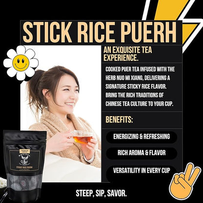 Revival Tea Company Sticky Rice Pu-erh Tea - Puer Tea Cakes Scented with Herb Nuo Mi Xiang - 15 Tuo Cha Cakes