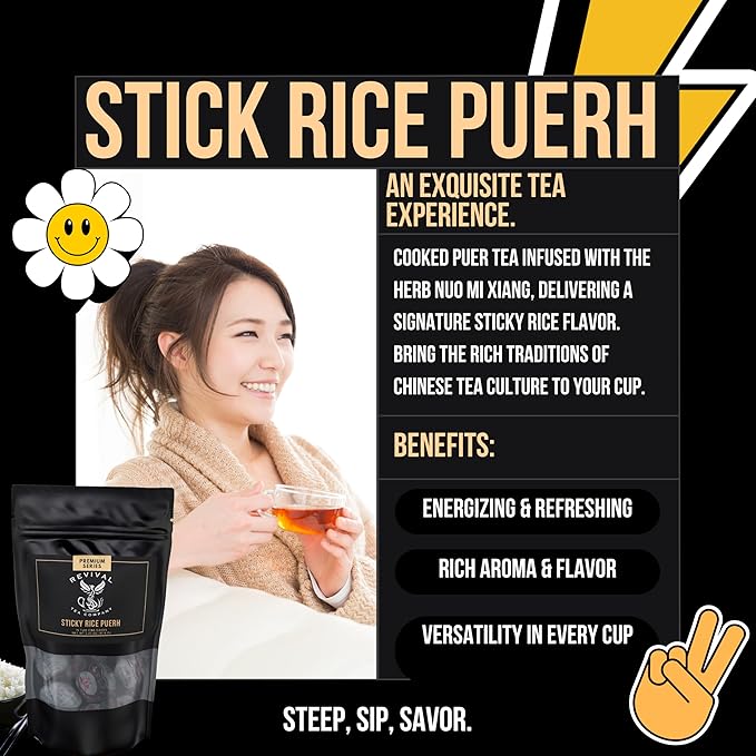 Revival Tea Company Sticky Rice Pu-erh Tea - Puer Tea Cakes Scented with Herb Nuo Mi Xiang - 15 Tuo Cha Cakes