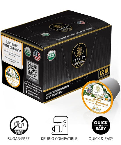 Teavity Organic Chamomile Tea Pods for Keurig - Decaf, 12 Count