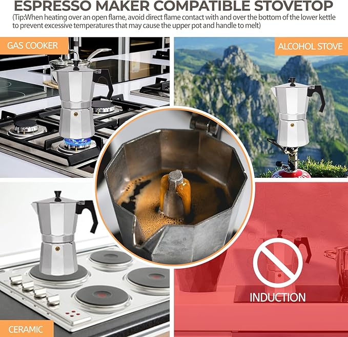 Aluminum 14 Cup 700ml Moka Pot Express Coffee Maker Stovetop Espresso Percolator Coffeemaker Italian Classic Style Brewing Greca Cafe Mocha Machine for Cafeteras Lover Camping Travel and Home Use 24oz