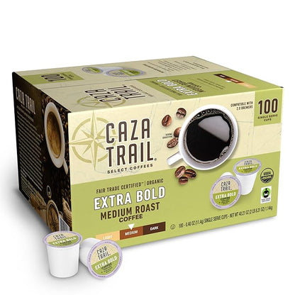 Caza Trail Coffee, Organic Extra Bold Medium Roast, 100 Single Serve Cups
