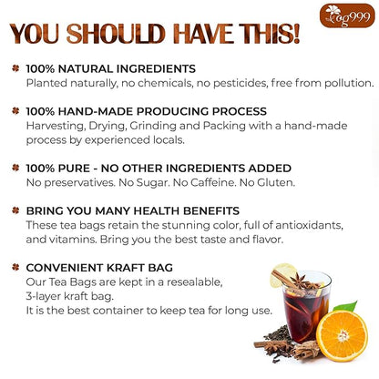 60 Hot Special Cinnamon Tea Bags – Special Blend of Cinnamon, Black Tea, Orange Peel and Cloves, 100% Natural Ingredients, Hand-made Blend Herbal Tea. Eco-conscious Tea Bags. No Sugar, No Caffeine, No Gluten, Vegan.