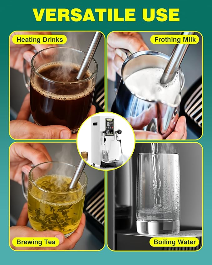 WantJoin Commercial Milk Frother - 1800W Milk Steamer, Hot Water Dispenser, Beverage Heater for Latte, Cappuccino, Coffee, Milk Tea, LED Display, Hotel Use (While)