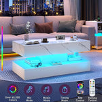Load image into Gallery viewer, 39.4" Large High-Glossy LED Coffee Table with 2 Sliding Drawers, Living Room Storage Coffee Tables with Marbling Print, Modern Stylish Double-Layer Center Tables w/LED Lights, White