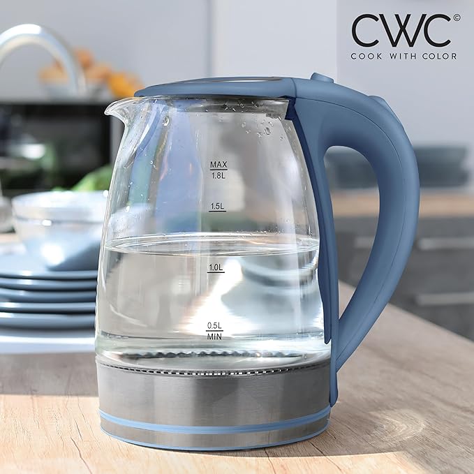 COOK WITH COLOR Electric Kettle - Rapid Boil, Sleek Design, and Safety Features - Great for Quick and Easy, Blue, 1.8 Liters
