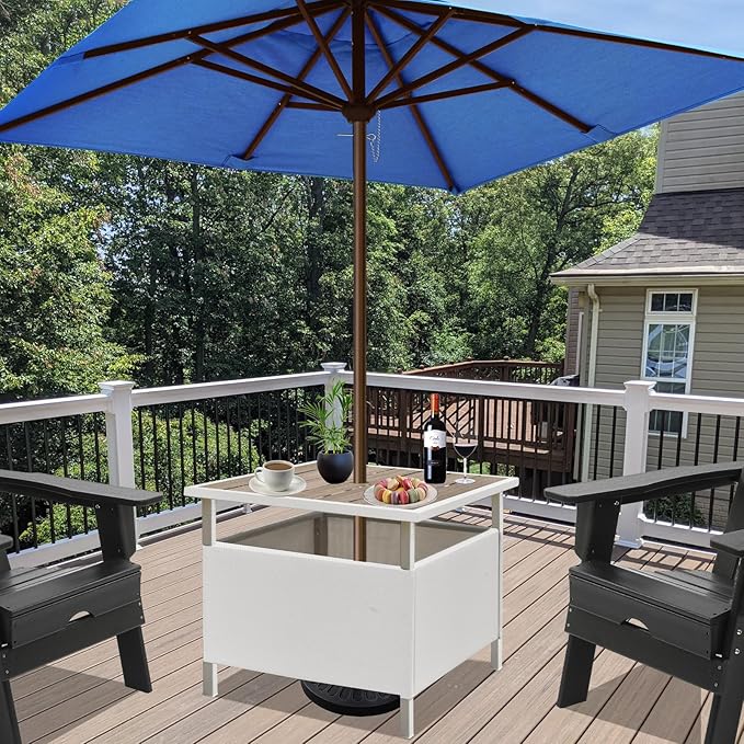 LZRS Adirondack Square Outdoor Side Table with Umbrella Hole, Pool Composite Patio Table,HDPE End Tables for Backyard,Pool, Indoor Companion, Easy Maintenance & Weather Resistant(Wood Like)