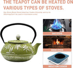 Load image into Gallery viewer, Cast Iron Teapot Tea Kettle with Stainless Steel Infuser for Stovetop Safe Coated with Enameled Interior Japanese Tetsubin with Maple Leaves Pattern(30.4oz/900ml) (Color-2)