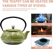 Cast Iron Teapot Tea Kettle with Stainless Steel Infuser for Stovetop Safe Coated with Enameled Interior Japanese Tetsubin with Maple Leaves Pattern(30.4oz/900ml) (Color-2)