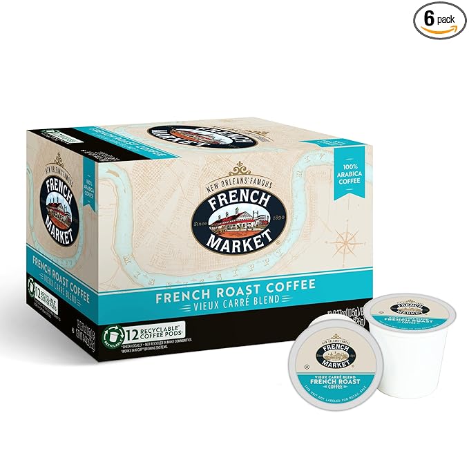 French Market Vieux Carré Blend French Roast Single Serve Coffee Pods, 12ct Box (Pack of 6)