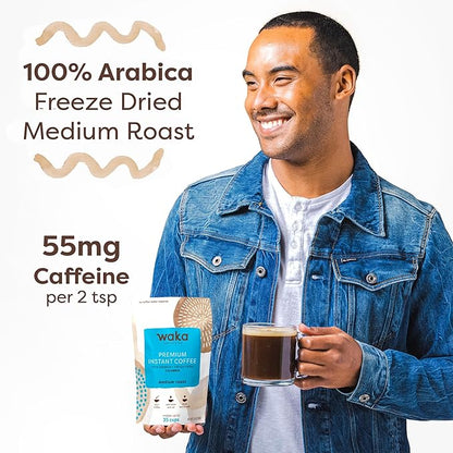 Waka Instant Coffee, Medium Roast - 100% Arabica Colombian Beans, Freeze Dried Granules, No Sugar or Additives - Bulk Bag for Quick Hot and Iced Coffees, Up to 35 Cups (3.5oz)