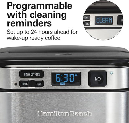 Hamilton Beach Programmable Drip Coffee Maker, 12 Cups, Front Access Easy Fill, Pause & Serve, 3 Brewing Options, Black (46310)