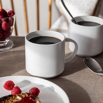 over&back Coffee Mugs Set of 4 – 14oz Ceramic Coffee Mug for Tea, Latte & More – Stackable Stoneware Coffee Cups with Semi-Matte White Finish – Durable & Stylish Drinkware