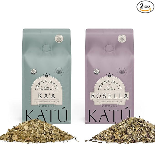 Katú Ka’a + Rosella Yerba Mate Tea – Variety 2-Pack (1 x Ka’a + 1 x Rosella, 500g Each) – Organic Loose-Leaf Blend with Hibiscus, Peppermint & Stevia – 1kg Total