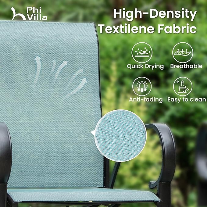 PHI VILLA 3 Piece Outdoor Bar Set, High Top Patio Bistro Table and Bar Chairs with Teal Textilene Fabric & Rustproof Metal Frame for Backyard, Balcony, Garden & Poolside