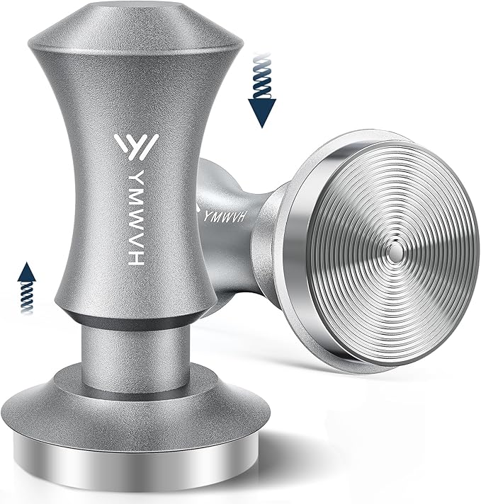 51mm Espresso Tamper, YMWVH Premium Barista Espresso Coffee Tamper Silver with Dual Spring Loaded 100% Stainless Steel Ripple Base, Constant 30lb, Compatible with Delonghi Espresso Coffee Machine