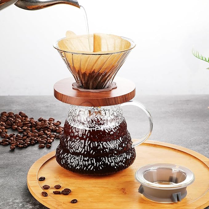 Clear Glass Coffee Server Pot for Drip Coffee Maker, 600ml/20oz Standard Glass Coffee Carafe with Lid, Coffee Pot for Manual Pour Over Coffee Maker