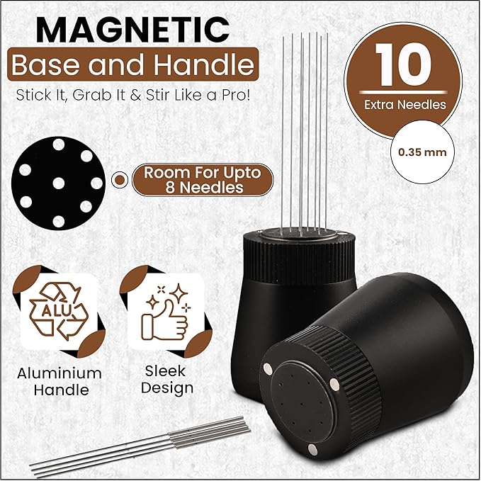 WDT Espresso Tool – Premium 0.35mm Needle Coffee Stirrer for Baristas | Precision Espresso Distribution Tool for Better Extraction with Extra 10 Needles | Matt Black