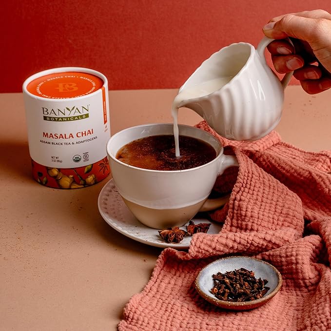 Banyan Botanicals Masala Chai – Organic Tea with Assam Black Tea, L-Theanine & Adaptogenic Herbs – Vegan, Loose Leaf, Fair Trade – 3 oz, 42 Servings