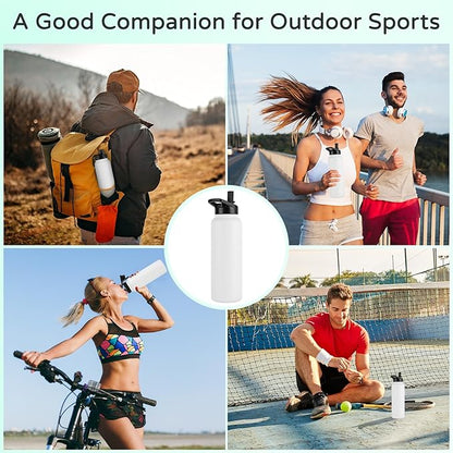 DOMICARE 40 oz Insulated Water Bottle, Vacuum Insulated Stainless Steel Sports Water Bottle with Straw Lid & Spout Lid, Leakproof, Reusable - Travel, Camping, Bike, White