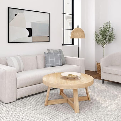 Plank+Beam Classic Round Coffee Table, 36 Inch Farmhouse Coffee Table, Rustic Mini Center Tables for Small Spaces, Small Living Space Tea Table, Blonde Wirebrush