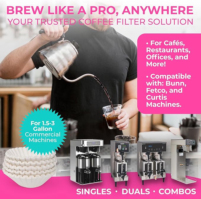 Katy’s Extra Large Coffee Filters | 1.5 to 3 Gallon Premium Commercial Coffee & Tea Filters for Restaurants, Cafés & More | 12.5” x 4.5” Inch Size | No Overflow, No Tearing | 250-Count Bulk Pack