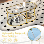 Load image into Gallery viewer, Coffee Table Gold Glass Coffee Table for Living Room,2 Tiers Oval Center Table with Sturdy Metal Frame,Modern Tempered Glass Accent Table for Bedroom Home Office