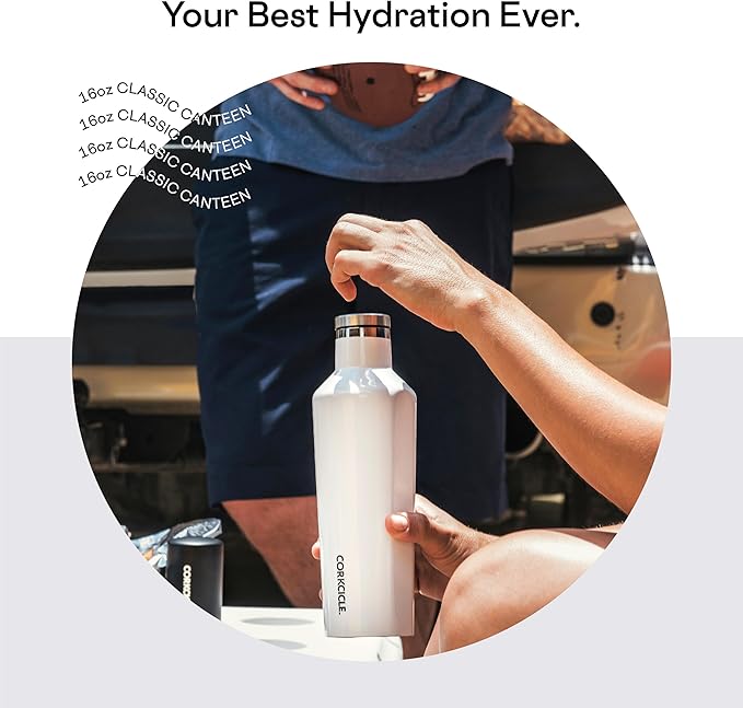 Corkcicle Classic Canteen Insulated Water Bottle - Stainless Steel Reusable Tumbler - Triple Insulated - Keeps Drinks Cold 25 Hours or Hot 12 Hours - Cupholder Friendly - Gloss White - 16 oz