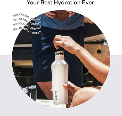 Corkcicle Classic Canteen Insulated Water Bottle - Stainless Steel Reusable Tumbler - Triple Insulated - Keeps Drinks Cold 25 Hours or Hot 12 Hours - Cupholder Friendly - Gloss White - 16 oz