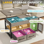 Load image into Gallery viewer, Itaar 40" Lift Top Coffee Table, 4 in 1 Coffee Tables with Storage Cabinet for Living Room, Small Farmhouse Coffee Table with 2 Fabric Drawers &amp; LED Light for Dining Room, Grey