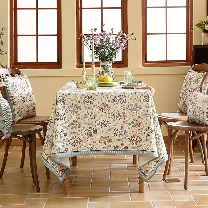 Designer Linen Long Tablecloth Rectangle,Western Colorful Floral Indoor Table Cloth,Wrinkle Resistant Decor Tablecloths for Dining Thanksgiving Kitchen Christmas,63"*102"-Serenity B
