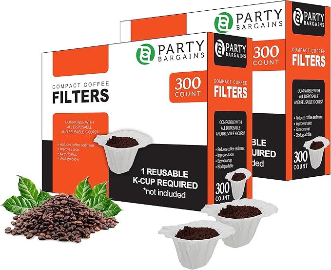 Party Bargains 600 Paper Coffee Filters - Compact Design Single-Use Coffee Filter Compact Design, for for Keurig Brewers and Compatible with K-Cup Pods 1.0 & 2.0 Models