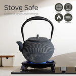 Load image into Gallery viewer, Cast iron Teapot, Tea Kettle for Stovetop Safe with Stainless Steel Infuser, Japanese Hand-made Line Pattern Tea Pot Coated with Enameled Interior for 42oz, 1200ml Dark Blue