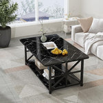 Load image into Gallery viewer, AWQM Faux Marble Coffee Table for Living Room,Modern 2-Tier Coffee Table with Storage,Rectangular Center Table for Sofa,Sturdy Frame,Black