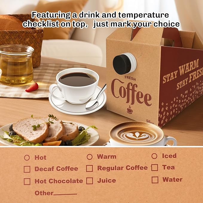 10 Pack Disposable Coffee Box Dispensers Coffee to Go Drink Containers Insulated Hot Beverage Dispenser coffee Carrier with Handle Beverage Server for Parties Catering Take Out (96 oz)