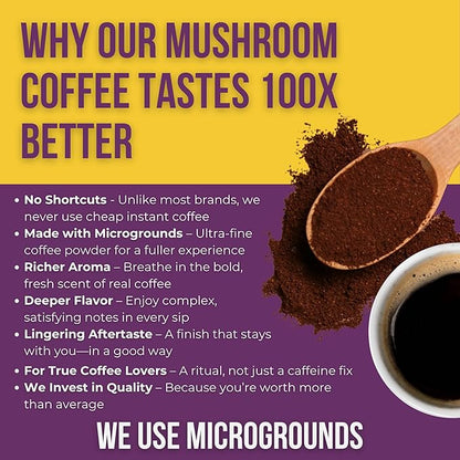 Grateful Earth Mushroom Coffee, Instant Espresso with Lion’s Mane Mushrooms, Chaga, L-Theanine, Super Brain Nootropic Blend, Focus, Energy, Immune Support & Gut Health, Dairy & Gluten Free, 20 Packets