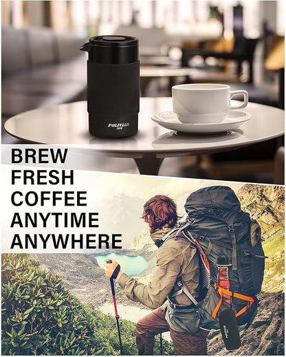 POLIVIAR French Press Coffee Maker, 12 oz Portable French Press with Mini Canister and Collection Bag, Double Wall Insulation & Dual- Filter Screen, Food Grade Stainless Steel for Coffee