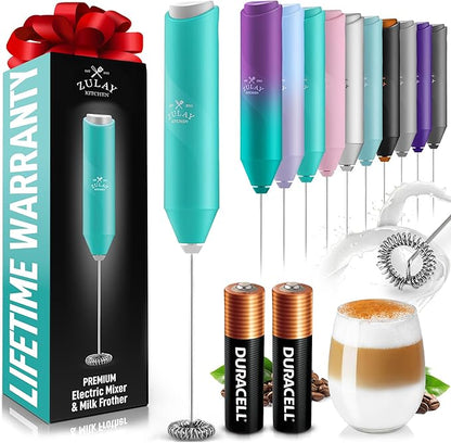 Zulay Kitchen Milk Frother Handheld with 2 Duracell AA Batteries – Electric Drink Mixer for Coffee, Lattes, Cappuccinos, Matcha & Hot Chocolate – Portable Foam Maker & Coffee Bar Accessory