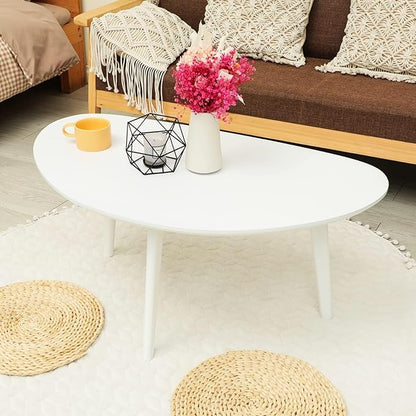 FIRMINANA Small White Oval Coffee Table for Small Space,Simple Modern Table for Apartment or Livingroom Corner,White,18.9" D x 33.47" W x 15.75" H