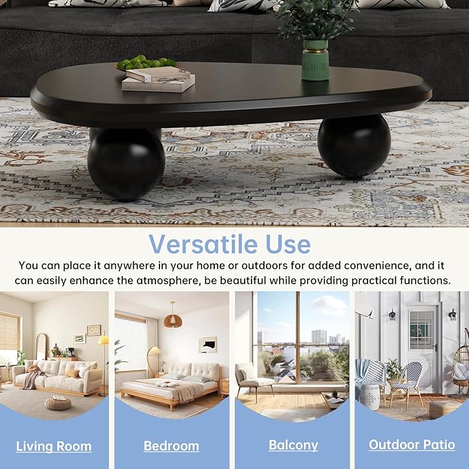 Cloud Coffee Table Modern Irregular Coffee Table Asymmetrical Unique Coffee Tables with 3 Bases for Living Room Farmhouse (F, 39")