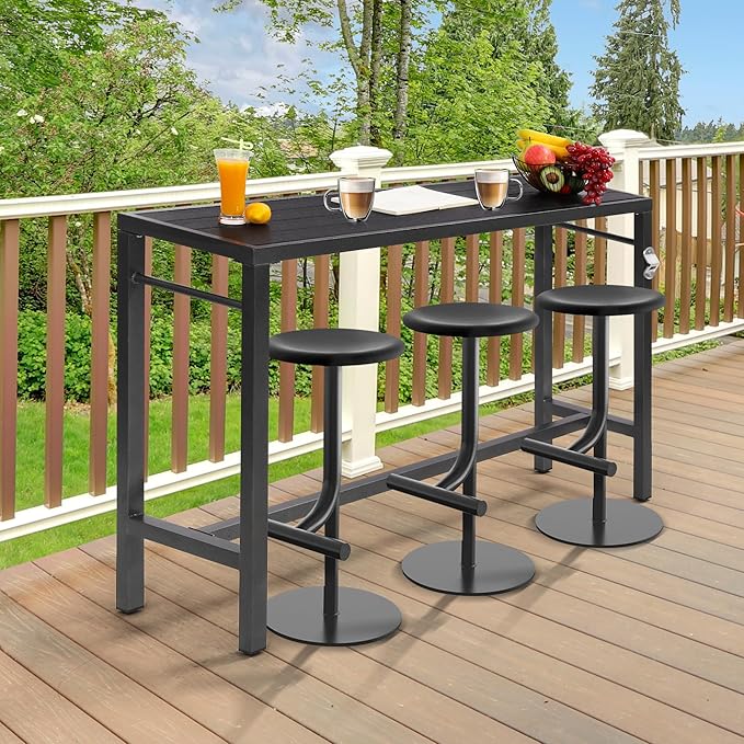 53*39*17 Outdoor Bar Table Extra Wide,Tall Bar Height Outdoor Pub Table, Ideal for Patio, Hot Tub, Dining, Balcony, Poolside, Weatherproof Composite Top, Rustproof, Built In Bottle Opener,Black