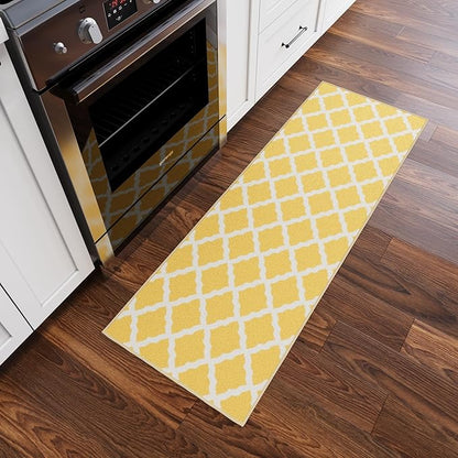 Ottomanson Hallway Runner Rug 2'2" x 6' Non Slip Trellis Area Rugs Easy to Clean Laundry Rug Runner Durable & Pet Friendly Floor Carpet Runners for Hallways Entryway Living Room Kitchen, Yellow