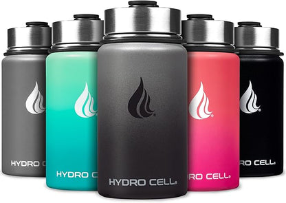 HYDRO CELL Stainless Steel Insulated Water Bottle with Straw - For Cold & Hot Drinks - Metal Vacuum Flask with Screw Cap and Modern Leakproof Sport Thermos for Adults (Graphite/Black 14oz)
