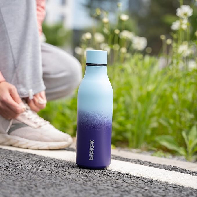 BJPKPK Insulated Water Bottles, 18 oz Stainless Steel Metal Water Bottle with Strap, BPA Free Leak Proof Jugs, Mugs, Flasks, Reusable Thermal Flasks for Sports & Travel, Ocean Dream