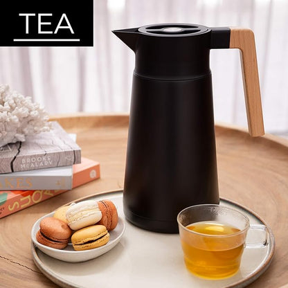 Hastings Collective Thermal Coffee Carafe 68 Oz - Large Stainless Steel Insulated Carafe - 2 Liter Double Walled Vacuum Thermos Coffee and Beverage Dispenser with Tea Infuser and Strainer (Black)